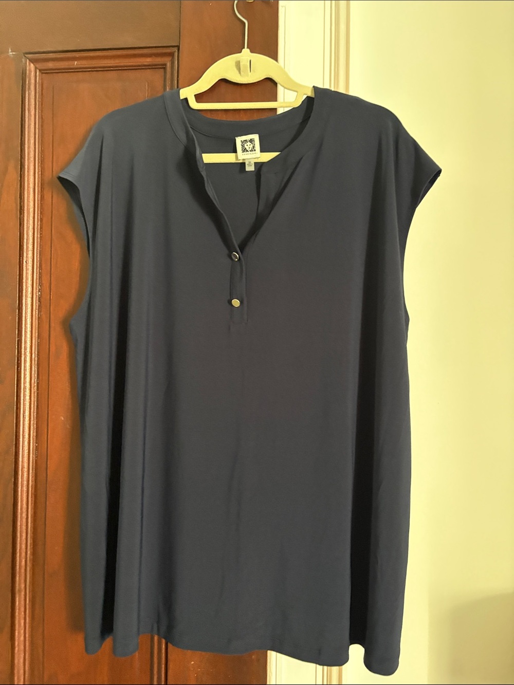 Anne Klein Navy Short-Sleeve Henley Tunic